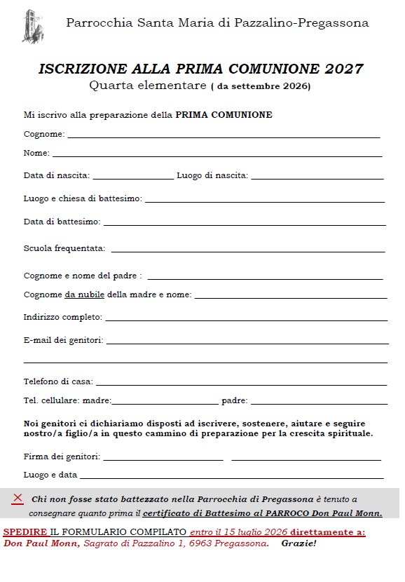Iscrizione prima comunione 2027